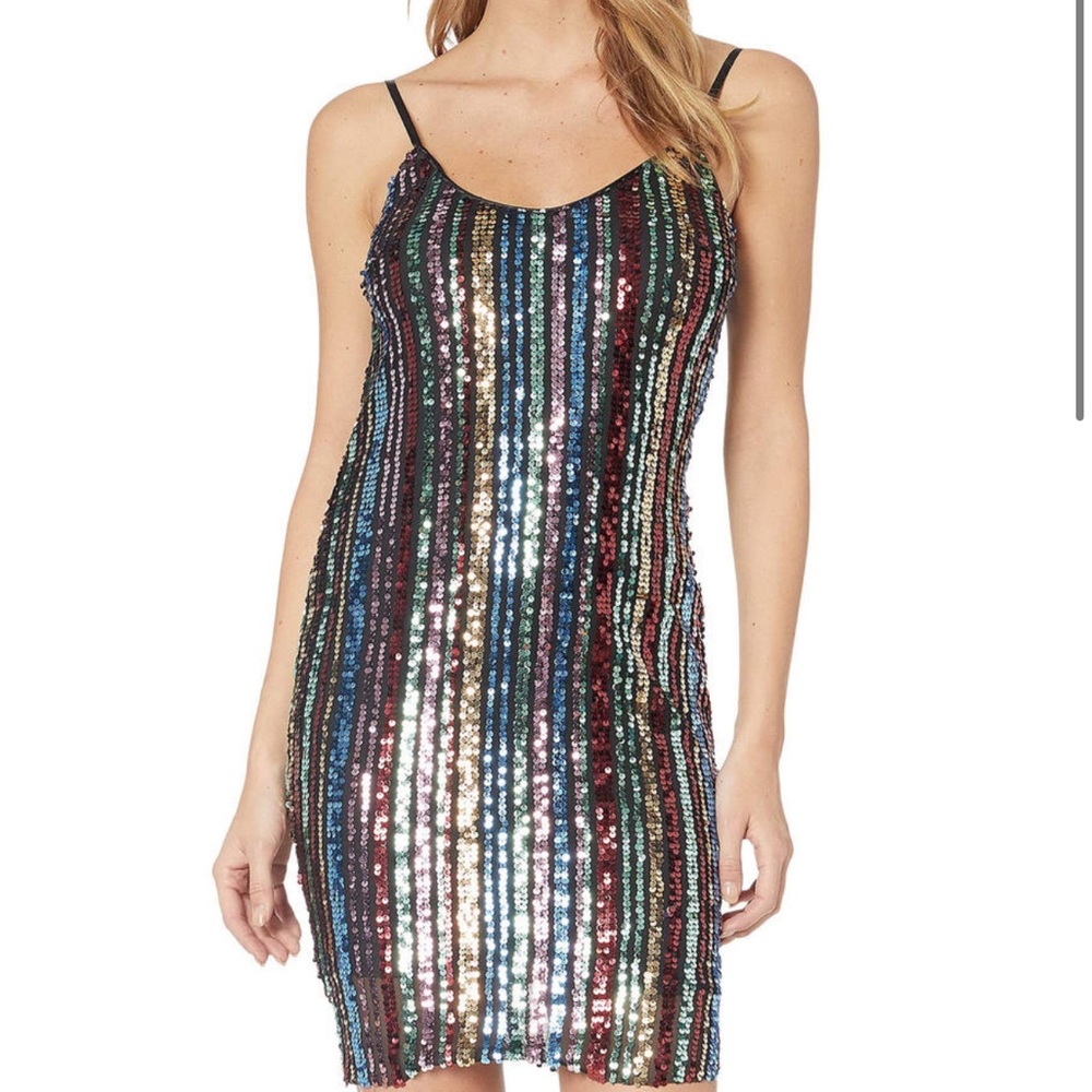 Bebe Cowl Back All Over Sequin Multicolored
Sleeveless Mini Party Dress Sz S